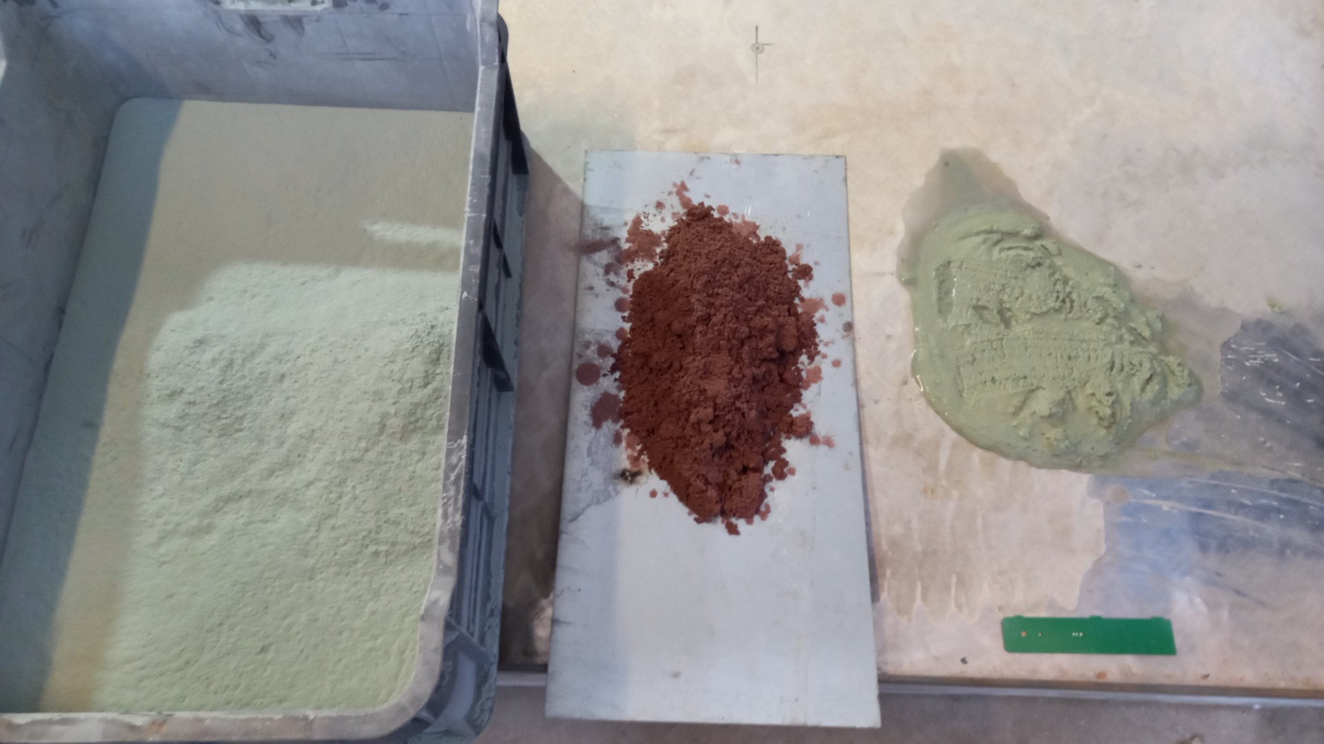 resin powder, copper, fiberglass